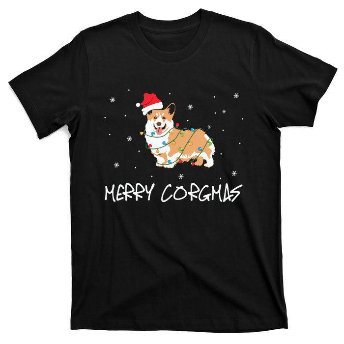 Corgi Dog Merry Corgmas Santa Hat Christmas Light T-Shirt