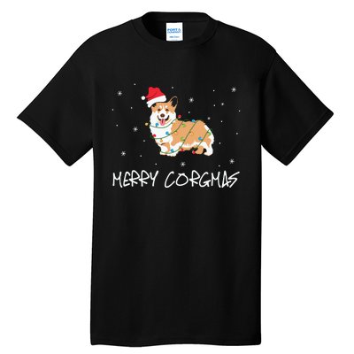 Corgi Dog Merry Corgmas Santa Hat Christmas Light Tall T-Shirt