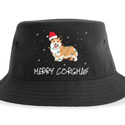 Corgi Dog Merry Corgmas Santa Hat Christmas Light Sustainable Bucket Hat