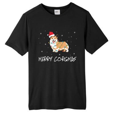 Corgi Dog Merry Corgmas Santa Hat Christmas Light Tall Fusion ChromaSoft Performance T-Shirt