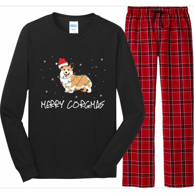 Corgi Dog Merry Corgmas Santa Hat Christmas Light Long Sleeve Pajama Set