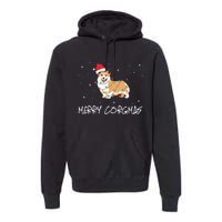 Corgi Dog Merry Corgmas Santa Hat Christmas Light Premium Hoodie