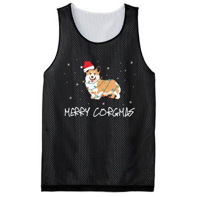 Corgi Dog Merry Corgmas Santa Hat Christmas Light Mesh Reversible Basketball Jersey Tank