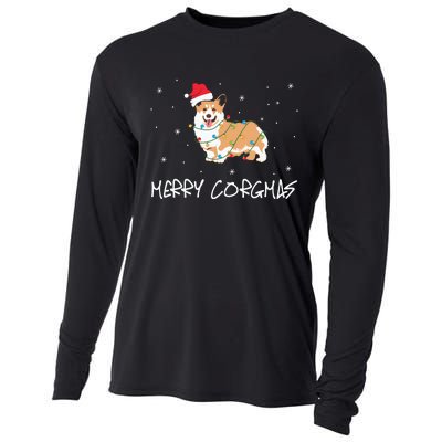 Corgi Dog Merry Corgmas Santa Hat Christmas Light Cooling Performance Long Sleeve Crew