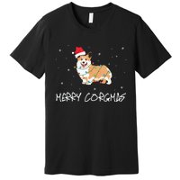 Corgi Dog Merry Corgmas Santa Hat Christmas Light Premium T-Shirt