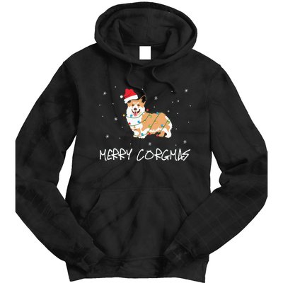 Corgi Dog Merry Corgmas Santa Hat Christmas Light Tie Dye Hoodie