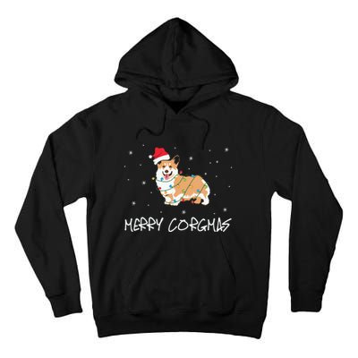 Corgi Dog Merry Corgmas Santa Hat Christmas Light Tall Hoodie