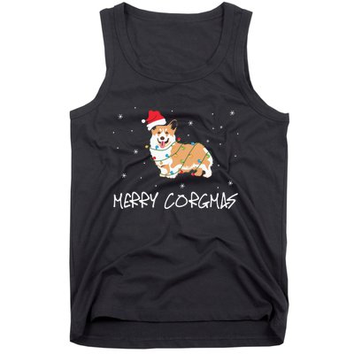 Corgi Dog Merry Corgmas Santa Hat Christmas Light Tank Top