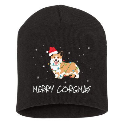 Corgi Dog Merry Corgmas Santa Hat Christmas Light Short Acrylic Beanie