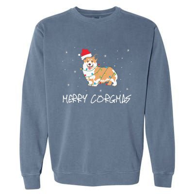 Corgi Dog Merry Corgmas Santa Hat Christmas Light Garment-Dyed Sweatshirt