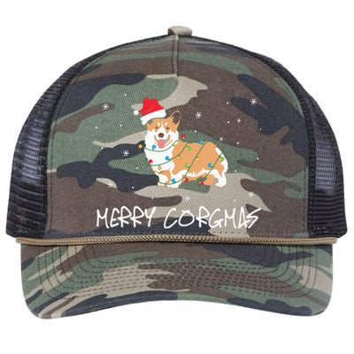 Corgi Dog Merry Corgmas Santa Hat Christmas Light Retro Rope Trucker Hat Cap