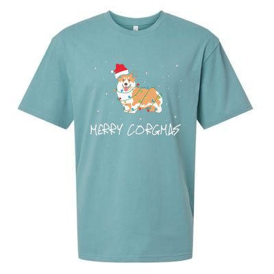 Corgi Dog Merry Corgmas Santa Hat Christmas Light Sueded Cloud Jersey T-Shirt