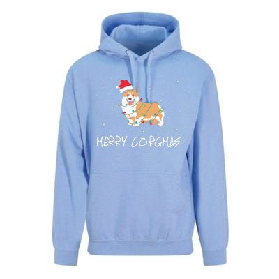 Corgi Dog Merry Corgmas Santa Hat Christmas Light Unisex Surf Hoodie