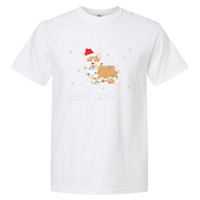 Corgi Dog Merry Corgmas Santa Hat Christmas Light Garment-Dyed Heavyweight T-Shirt