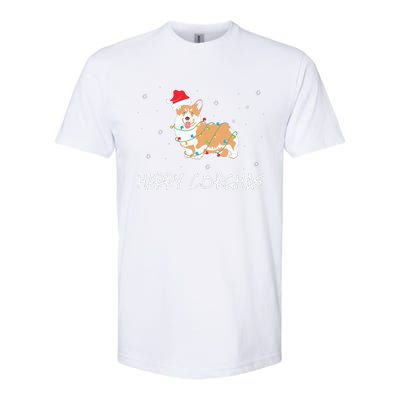 Corgi Dog Merry Corgmas Santa Hat Christmas Light Softstyle CVC T-Shirt