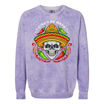 Cinco De Mayo Hot Chili Peppers Skull Colorblast Crewneck Sweatshirt