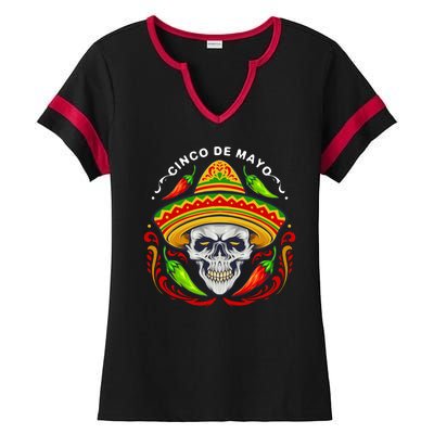 Cinco De Mayo Hot Chili Peppers Skull Ladies Halftime Notch Neck Tee