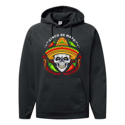 Cinco De Mayo Hot Chili Peppers Skull Performance Fleece Hoodie