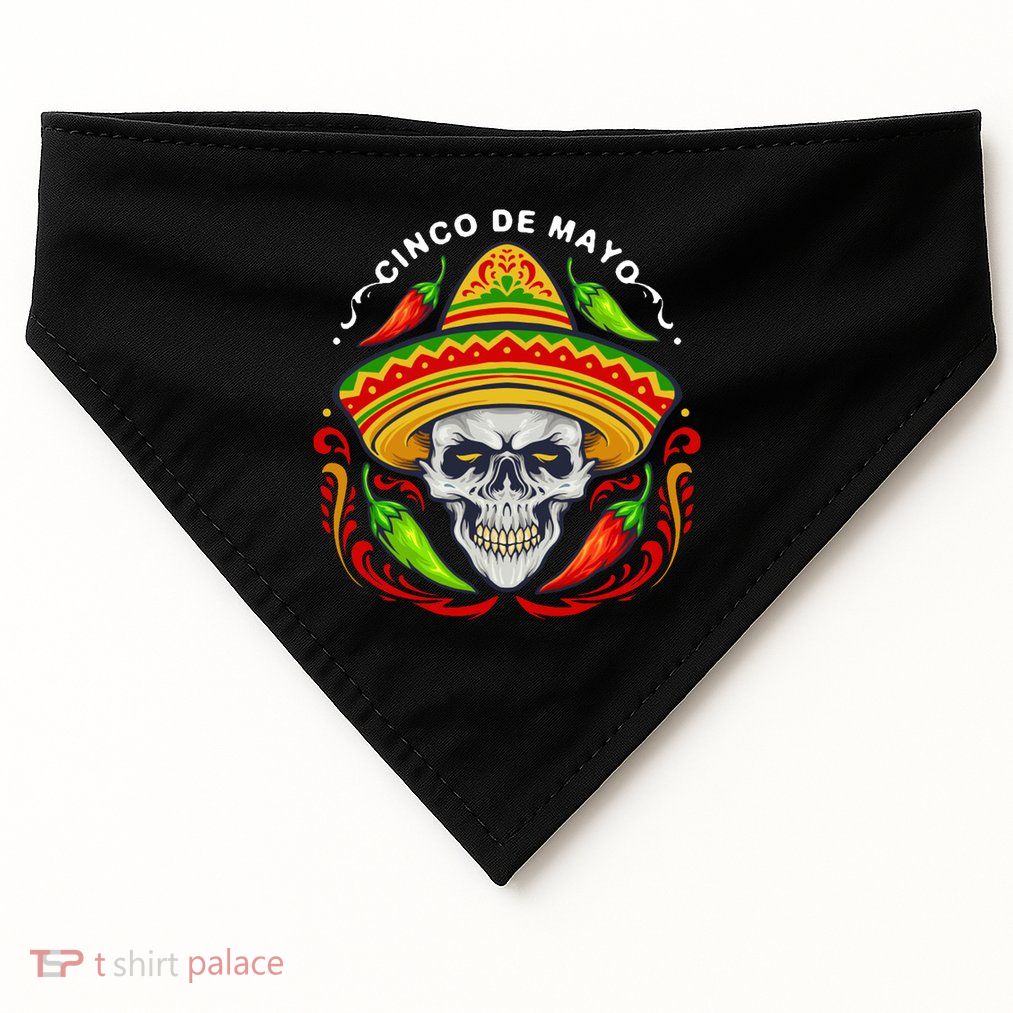 Cinco De Mayo Hot Chili Peppers Skull USA-Made Doggie Bandana
