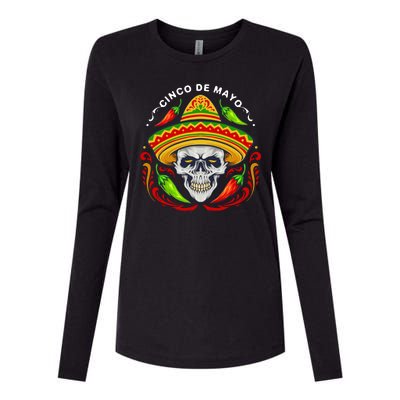 Cinco De Mayo Hot Chili Peppers Skull Womens Cotton Relaxed Long Sleeve T-Shirt