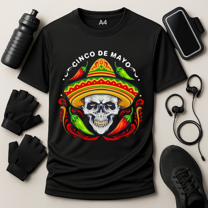 Cinco De Mayo Hot Chili Peppers Skull Cooling Performance Crew T-Shirt