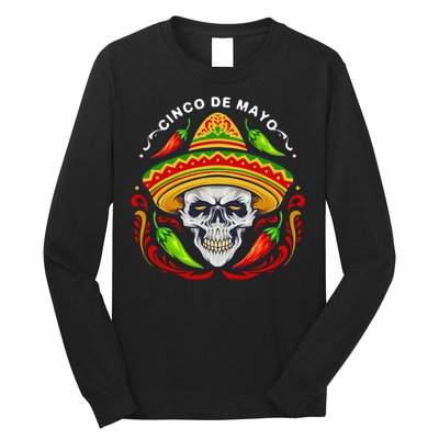 Cinco De Mayo Hot Chili Peppers Skull Long Sleeve Shirt