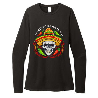 Cinco De Mayo Hot Chili Peppers Skull Womens CVC Long Sleeve Shirt