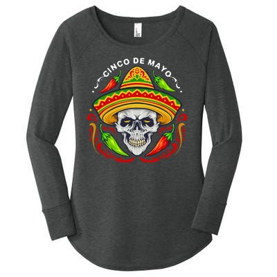 Cinco De Mayo Hot Chili Peppers Skull Women's Perfect Tri Tunic Long Sleeve Shirt