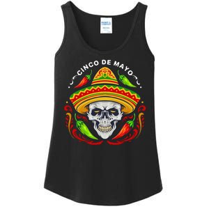 Cinco De Mayo Hot Chili Peppers Skull Ladies Essential Tank