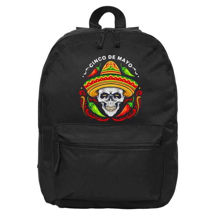 Cinco De Mayo Hot Chili Peppers Skull 16 in Basic Backpack