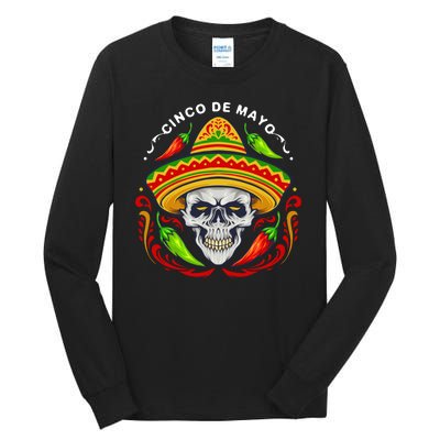 Cinco De Mayo Hot Chili Peppers Skull Tall Long Sleeve T-Shirt