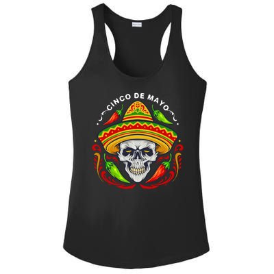 Cinco De Mayo Hot Chili Peppers Skull Ladies PosiCharge Competitor Racerback Tank