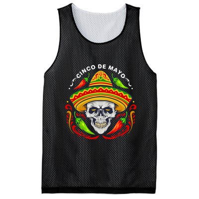 Cinco De Mayo Hot Chili Peppers Skull Mesh Reversible Basketball Jersey Tank