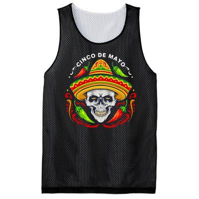 Cinco De Mayo Hot Chili Peppers Skull Mesh Reversible Basketball Jersey Tank