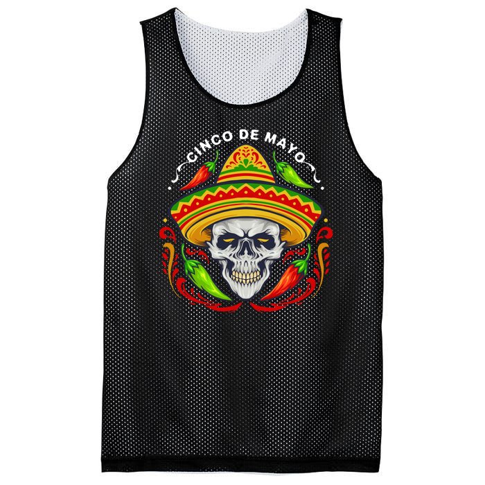 Cinco De Mayo Hot Chili Peppers Skull Mesh Reversible Basketball Jersey Tank