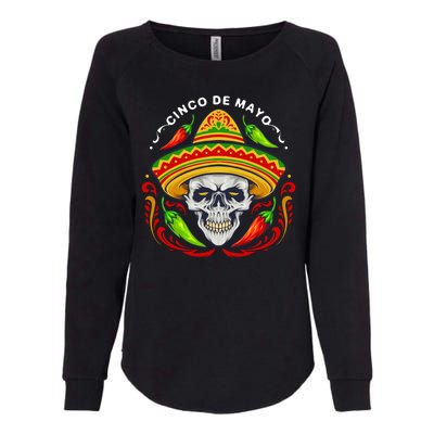 Cinco De Mayo Hot Chili Peppers Skull Womens California Wash Sweatshirt