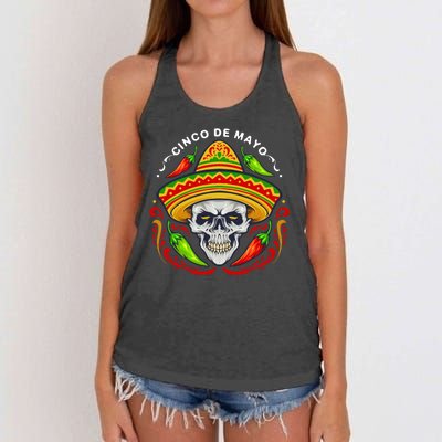 Cinco De Mayo Hot Chili Peppers Skull Women's Knotted Racerback Tank