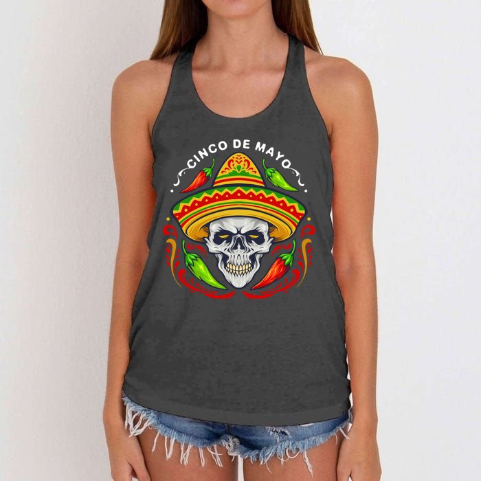 Cinco De Mayo Hot Chili Peppers Skull Women's Knotted Racerback Tank