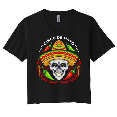 Cinco De Mayo Hot Chili Peppers Skull Women's Crop Top Tee