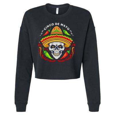 Cinco De Mayo Hot Chili Peppers Skull Cropped Pullover Crew