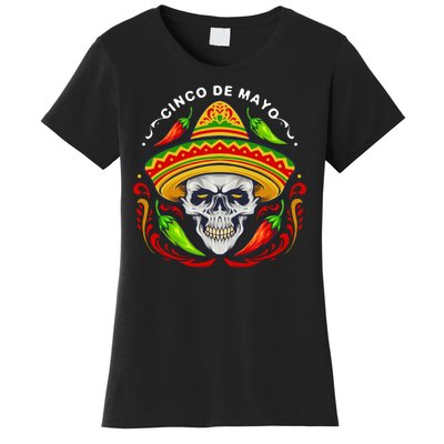 Cinco De Mayo Hot Chili Peppers Skull Women's T-Shirt