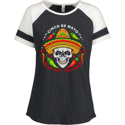 Cinco De Mayo Hot Chili Peppers Skull Enza Ladies Jersey Colorblock Tee