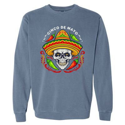 Cinco De Mayo Hot Chili Peppers Skull Garment-Dyed Sweatshirt