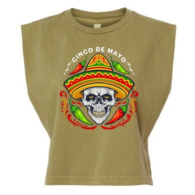 Cinco De Mayo Hot Chili Peppers Skull Garment-Dyed Women's Muscle Tee