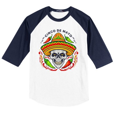 Cinco De Mayo Hot Chili Peppers Skull Baseball Sleeve Shirt