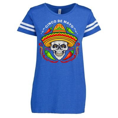 Cinco De Mayo Hot Chili Peppers Skull Enza Ladies Jersey Football T-Shirt