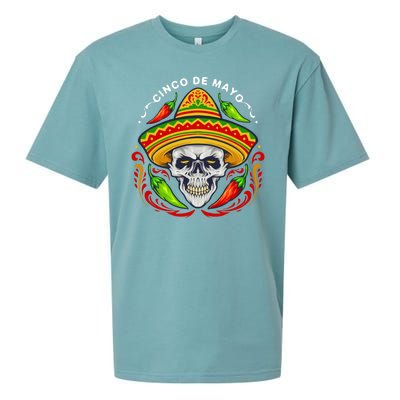 Cinco De Mayo Hot Chili Peppers Skull Sueded Cloud Jersey T-Shirt