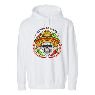 Cinco De Mayo Hot Chili Peppers Skull Garment-Dyed Fleece Hoodie