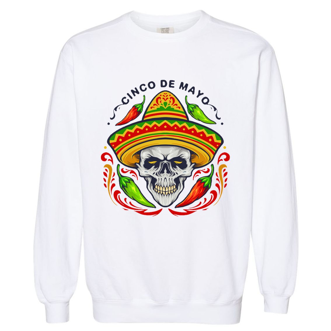 Cinco De Mayo Hot Chili Peppers Skull Garment-Dyed Sweatshirt