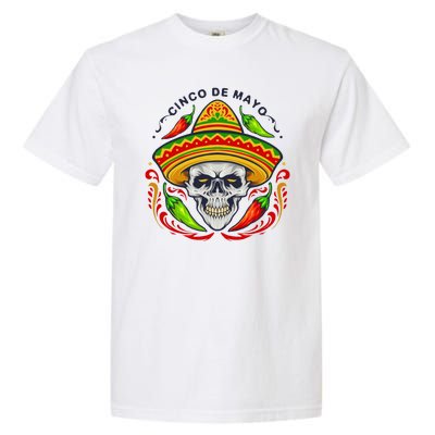 Cinco De Mayo Hot Chili Peppers Skull Garment-Dyed Heavyweight T-Shirt